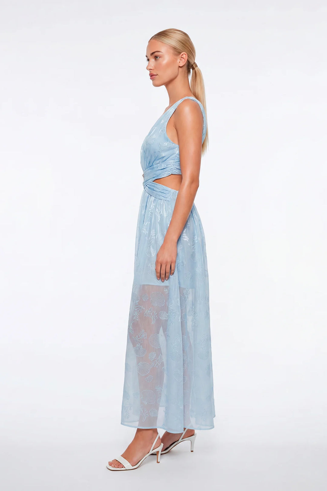 VESTIDO COM DECOTE EM V E RECORTES LATERAIS SAHOCO