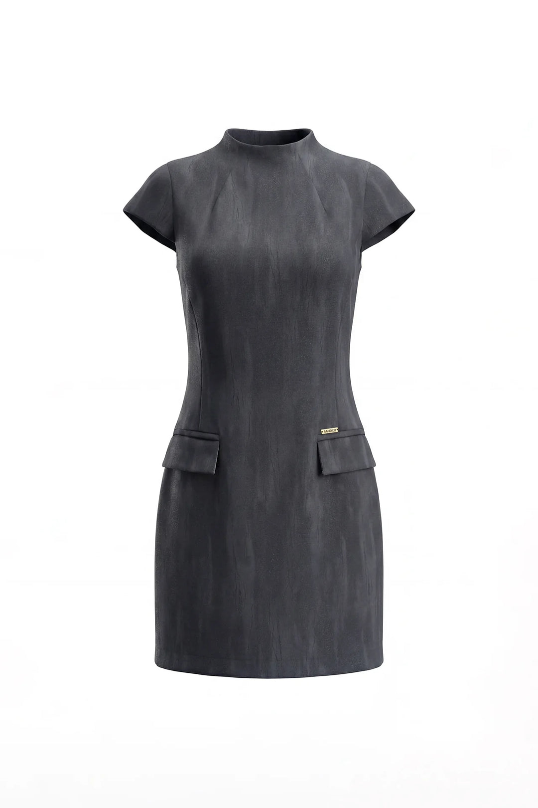 VESTIDO CURTO CINZA ESTRUTURADO COM MANGAS LARGAS SAHOCO