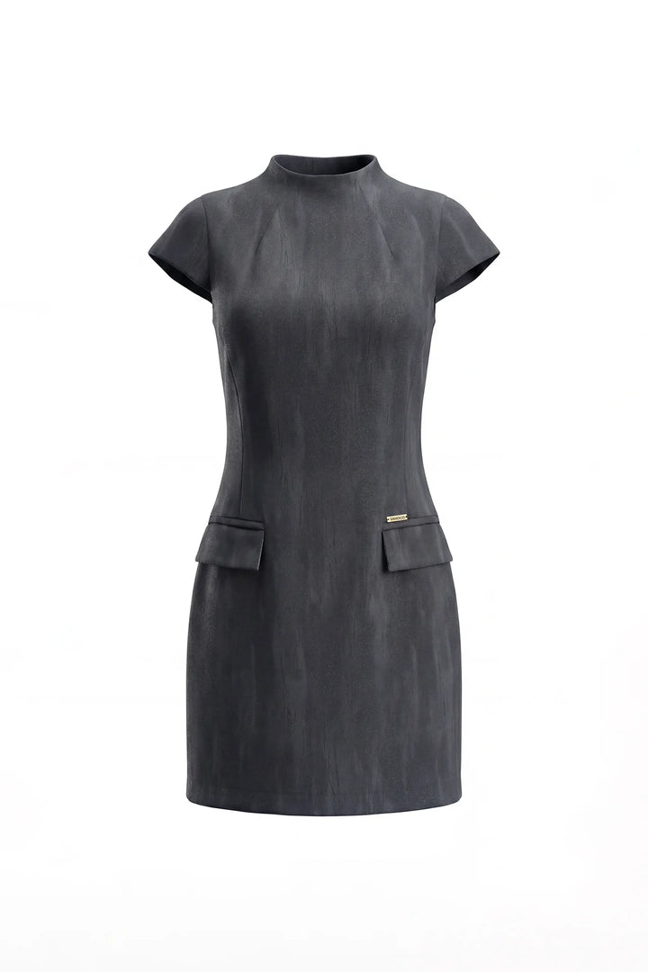 VESTIDO CURTO CINZA ESTRUTURADO COM MANGAS LARGAS SAHOCO
