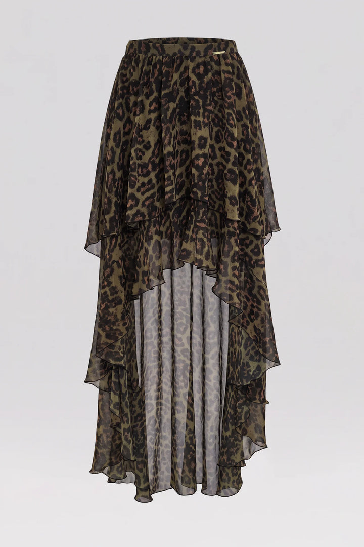 SAIA ASSIMÉTRICA COM PADRÃO ANIMAL PRINT E FOLHOS SAHOCO