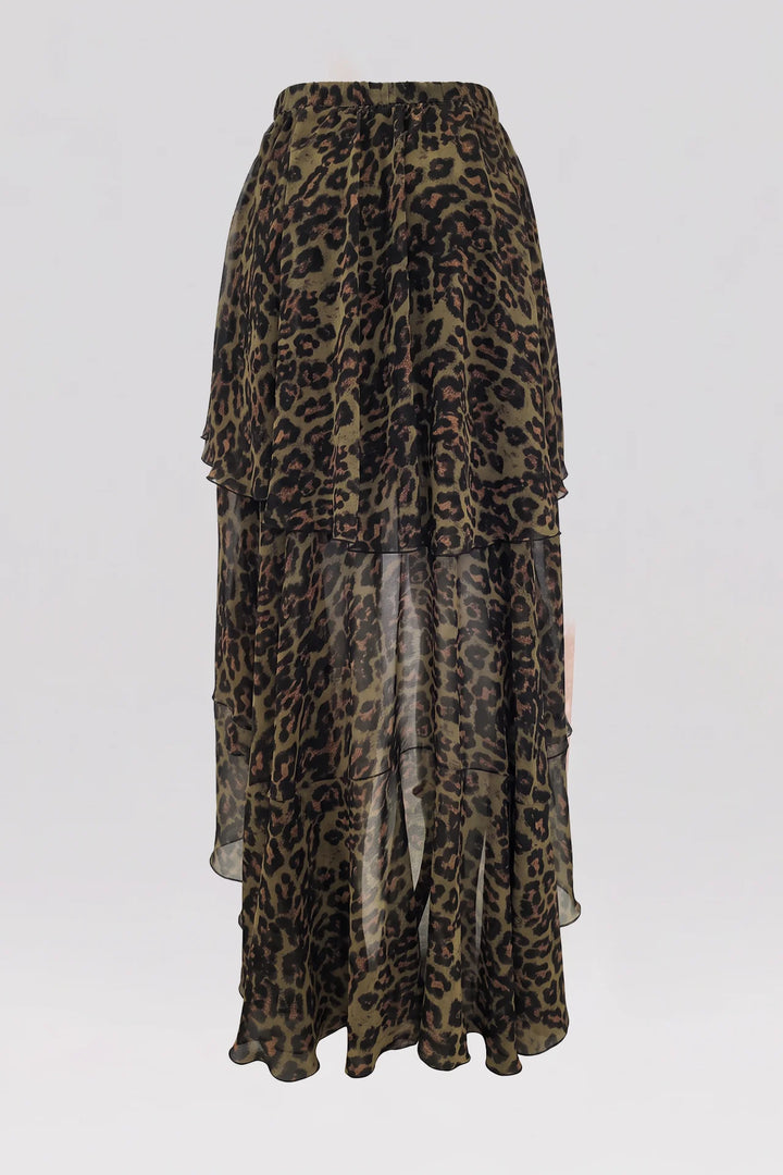 SAIA ASSIMÉTRICA COM PADRÃO ANIMAL PRINT E FOLHOS SAHOCO