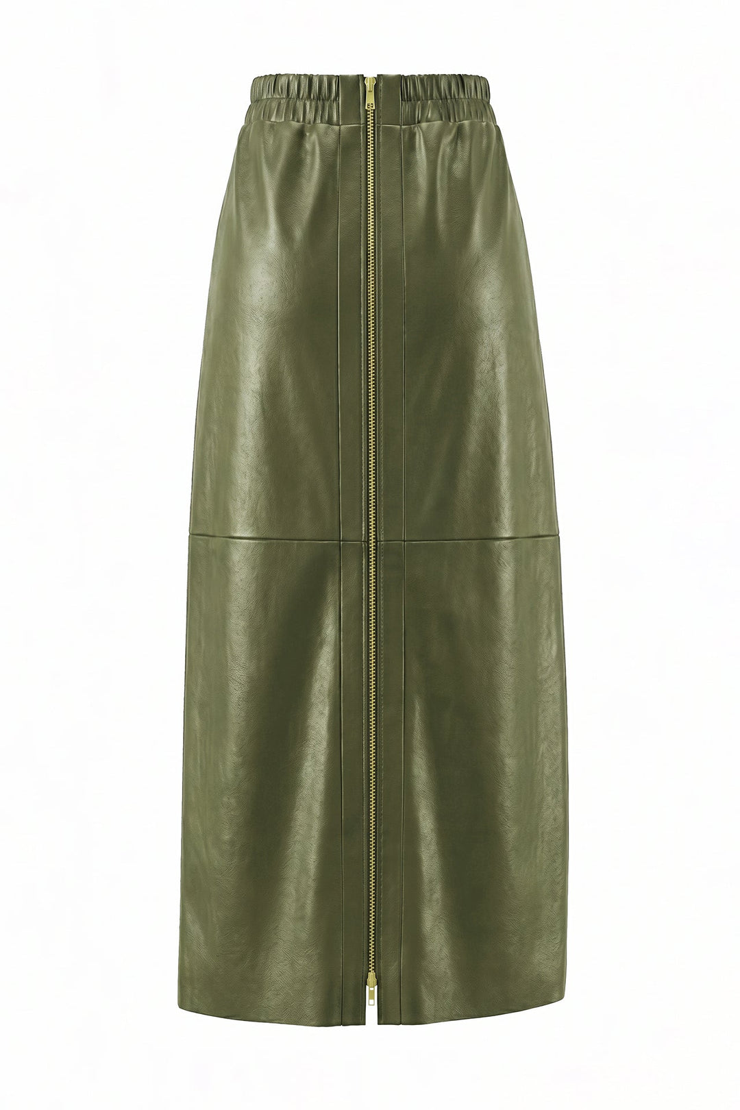 Saia midi verde abacate em pele com fecho dourado Sahoco
