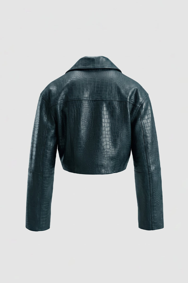 Casaco curto verde em pele com bolsos Sahoco