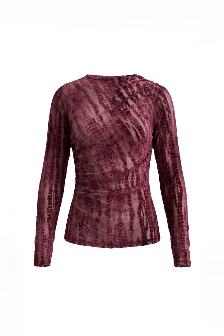 CAMISOLA MAGENTA EM TULE COM VELUDO TEXTURADO E DRAPEADO SAHOCO