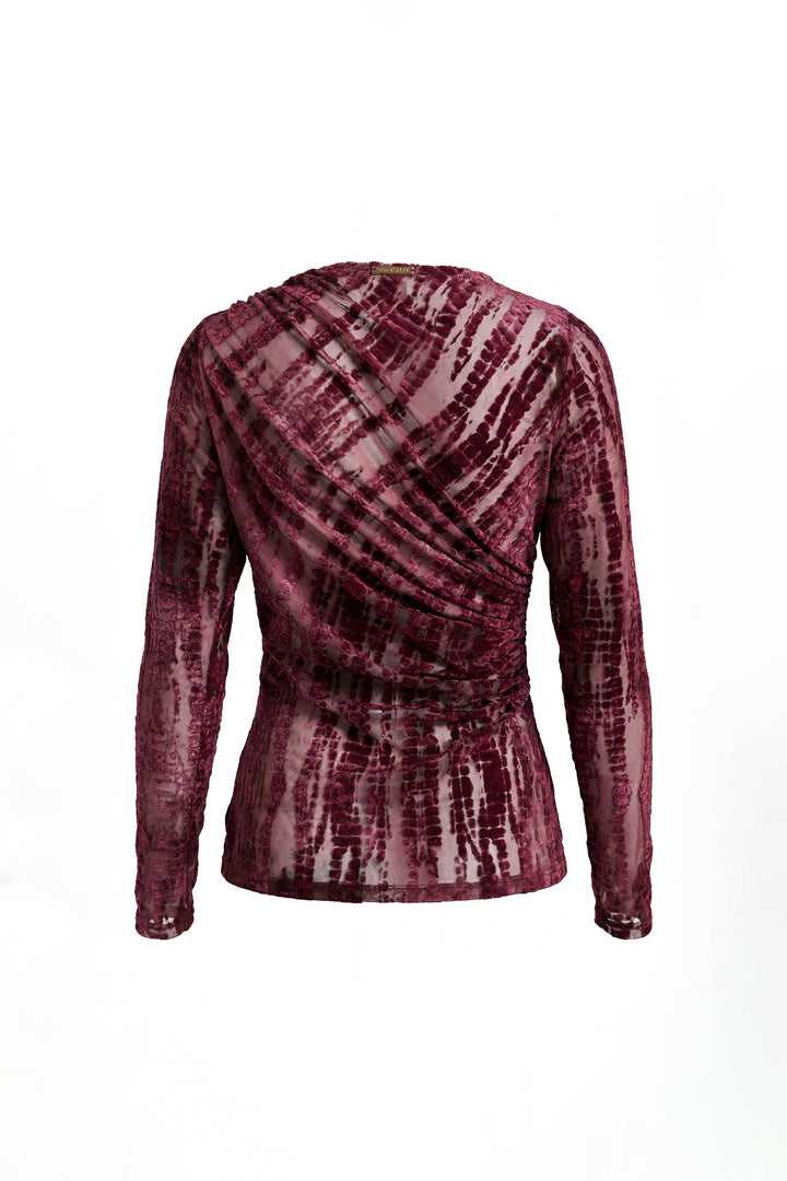 CAMISOLA MAGENTA EM TULE COM VELUDO TEXTURADO E DRAPEADO SAHOCO