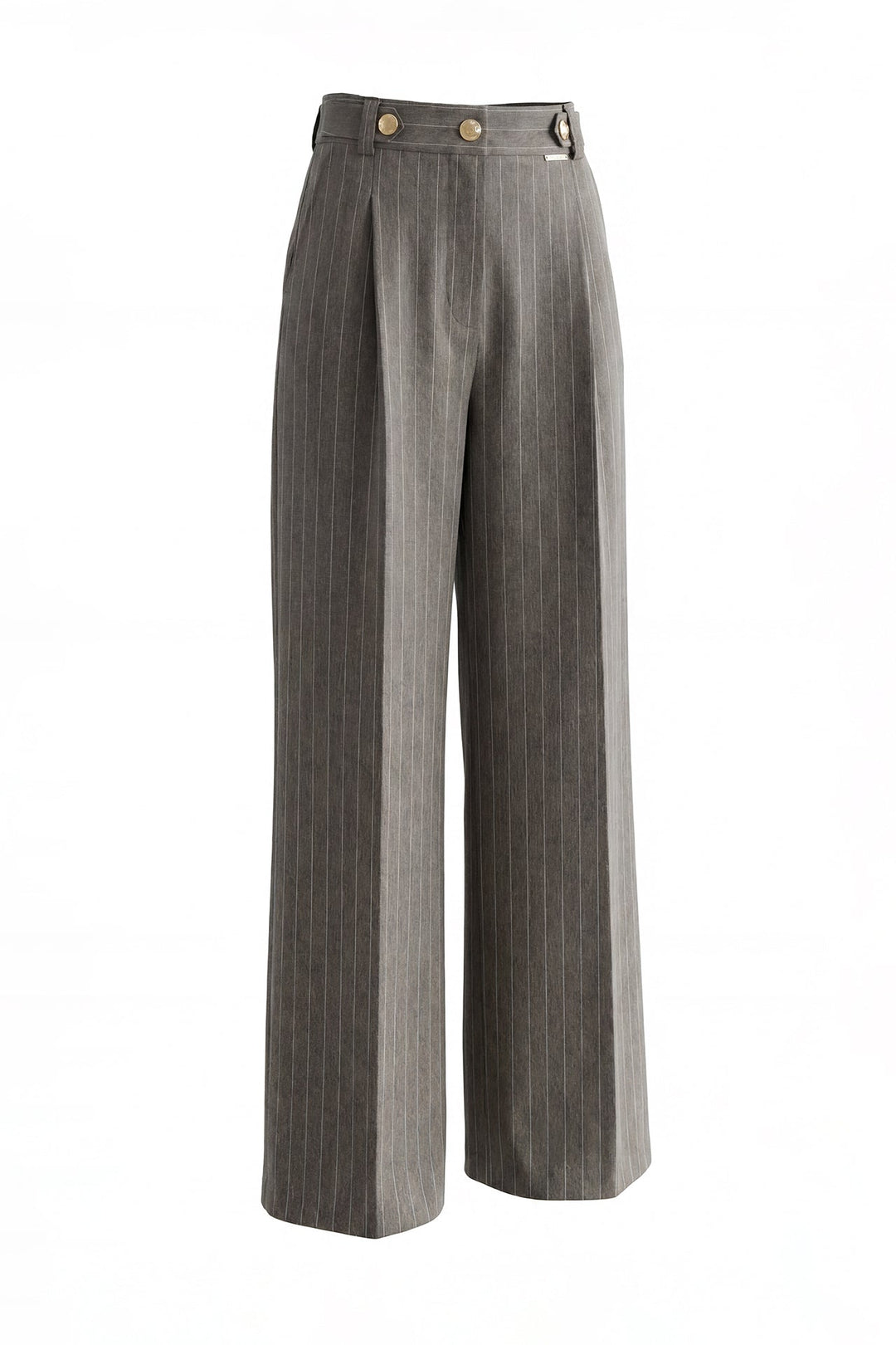 CALÇA CASTANHA ÀS RISCAS DE PERNA LARGA COM PREGAS SAHOCO