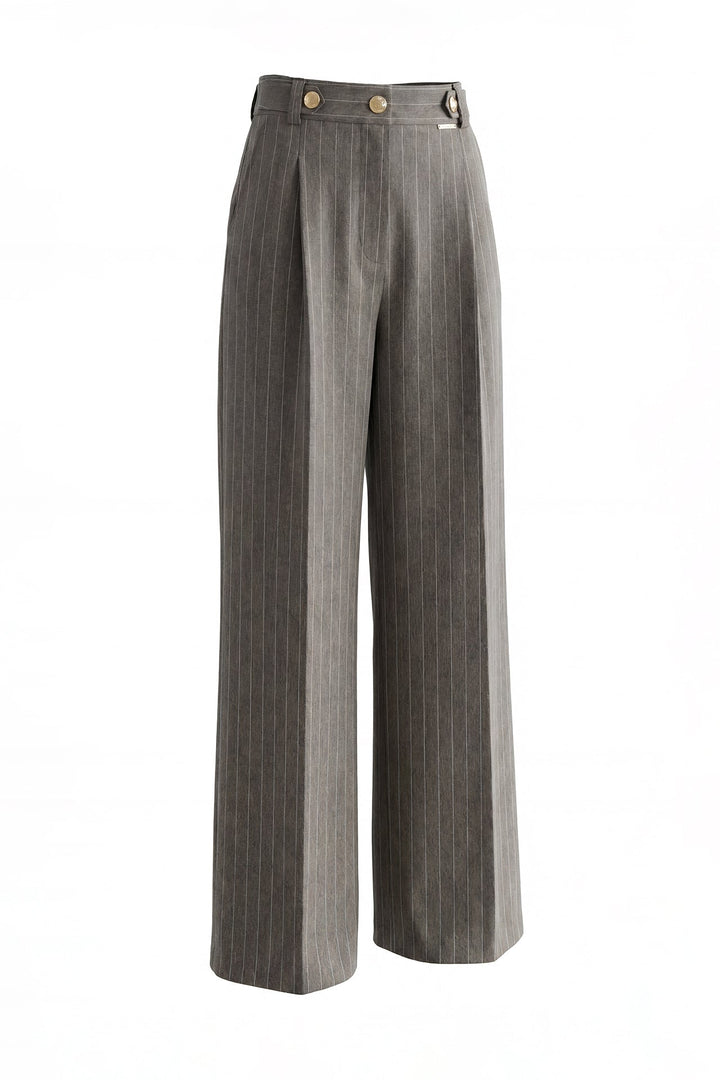 CALÇA CASTANHA ÀS RISCAS DE PERNA LARGA COM PREGAS SAHOCO