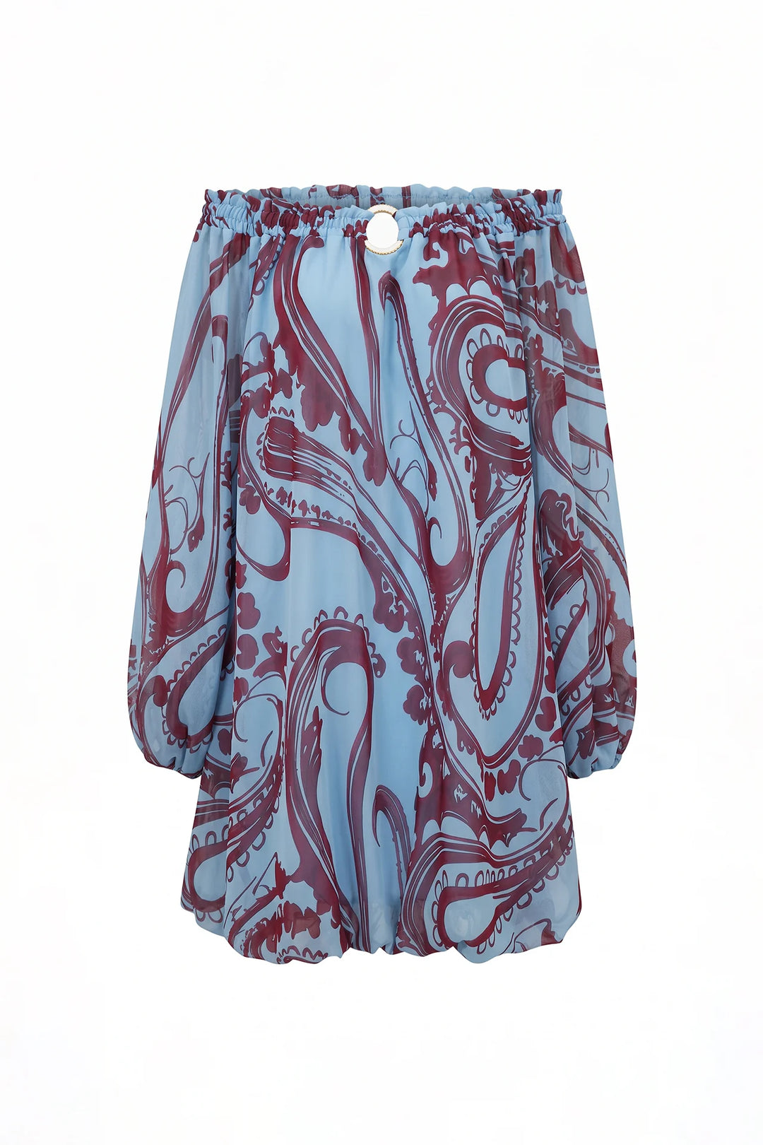 VESTIDO AZUL ESTAMPADO COM DECOTE CAI-CAI SAHOCO