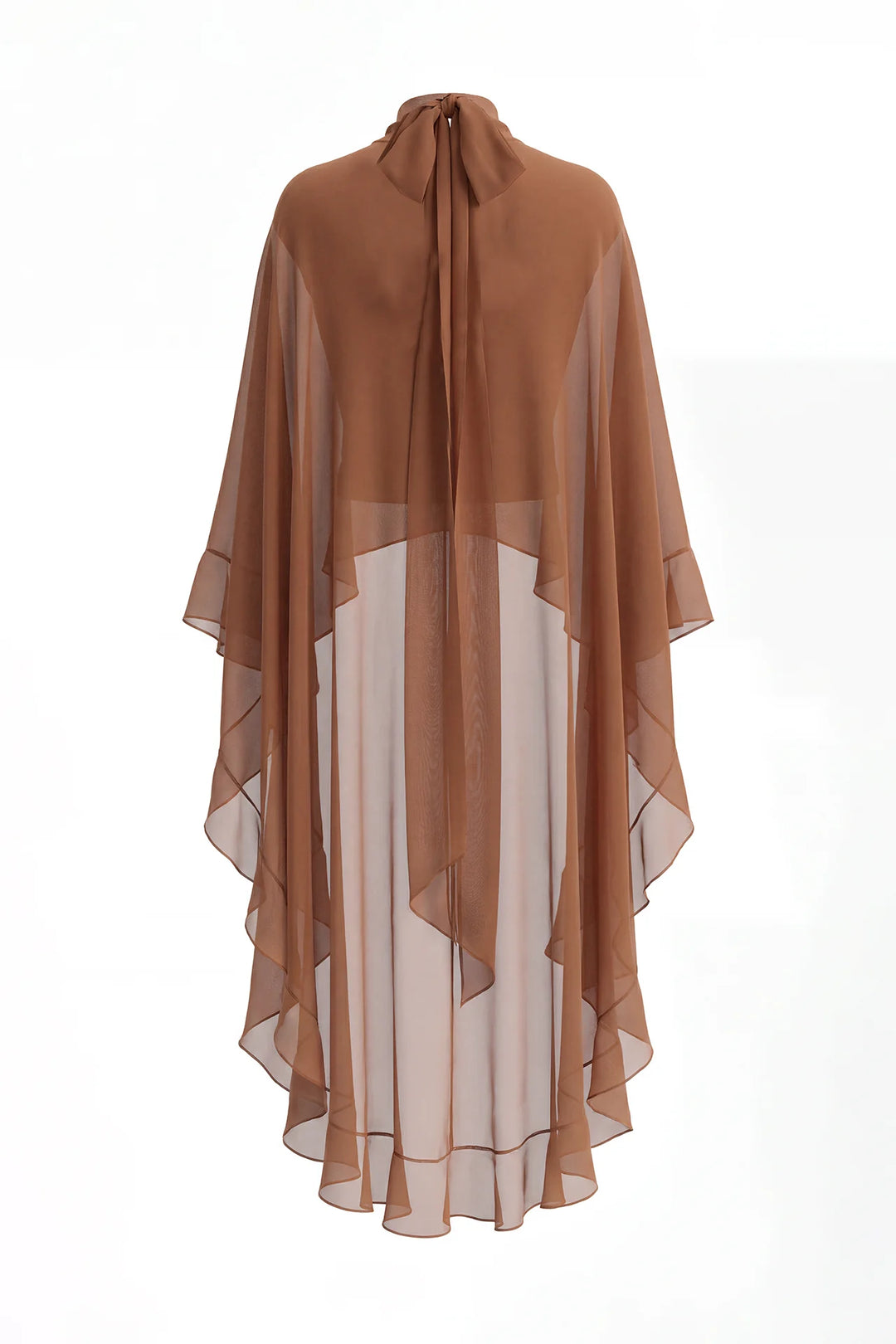 BLUSA CAPA CAMEL ASSIMÉTRICA COM GOLA ALTA SAHOCO
