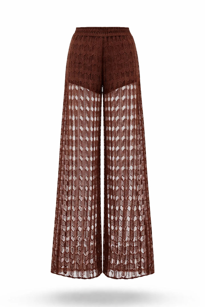 CALÇA DE RENDA CASTANHA DE CINTURA SUBIDA SAHOCO