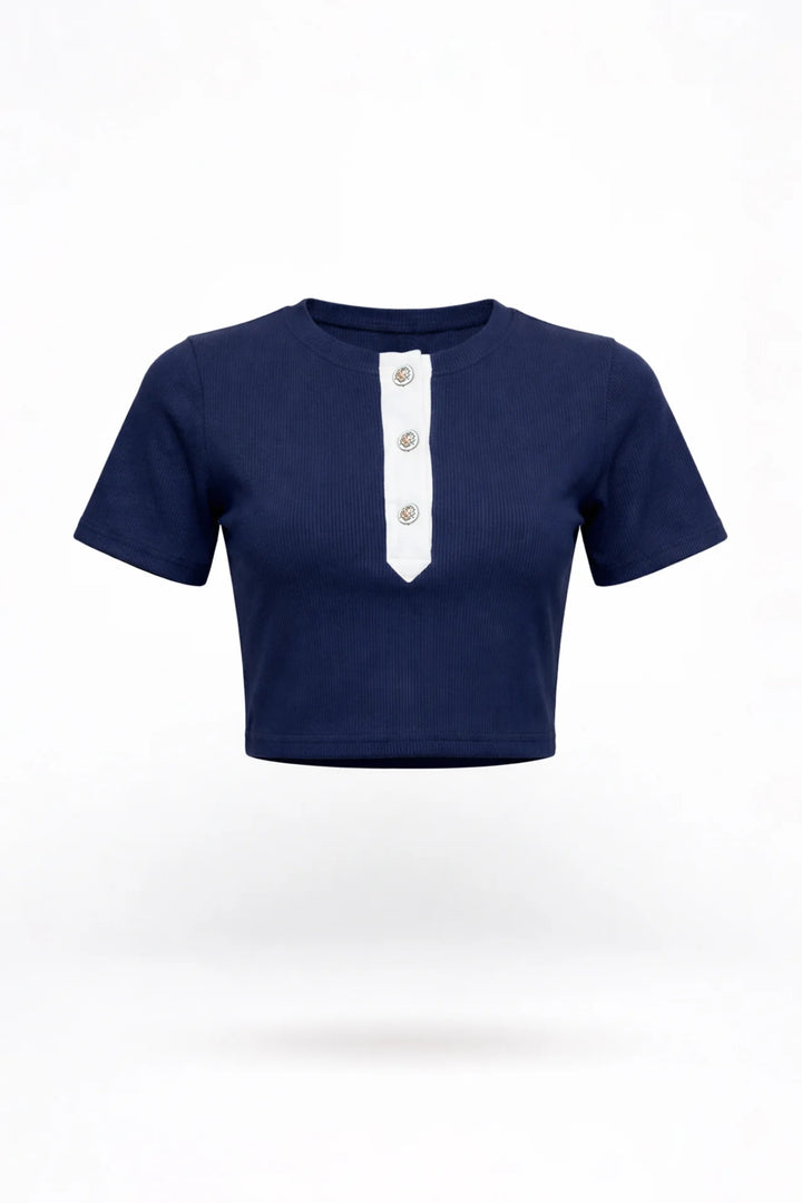 TOP AZUL COM BOTÕES SAHOCO
