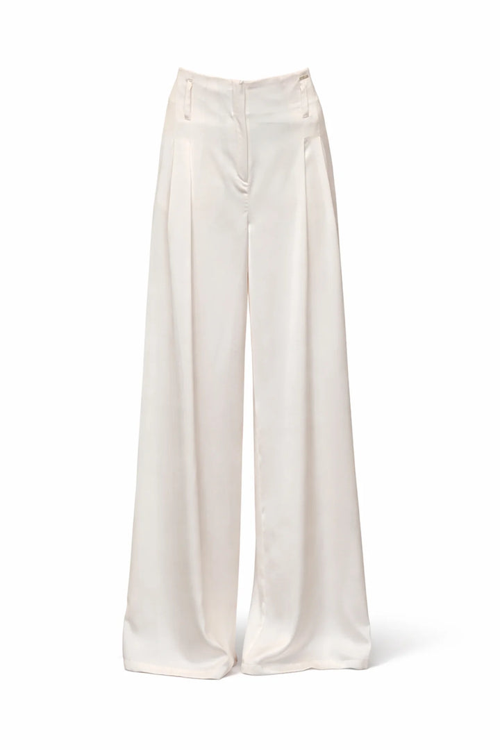 CALÇA BEGE COM PREGAS ACETINADA SAHOCO