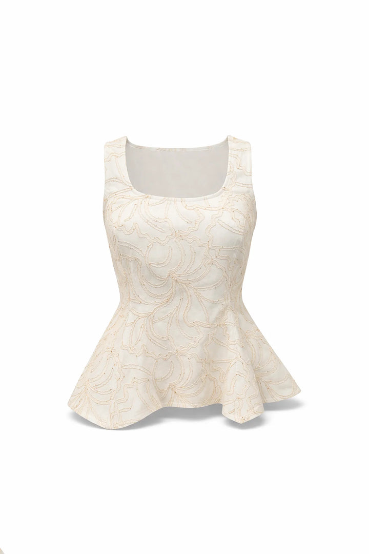 TOP BORDADO COM TEXTURA E DECOTE REDONDO CRU SAHOCO