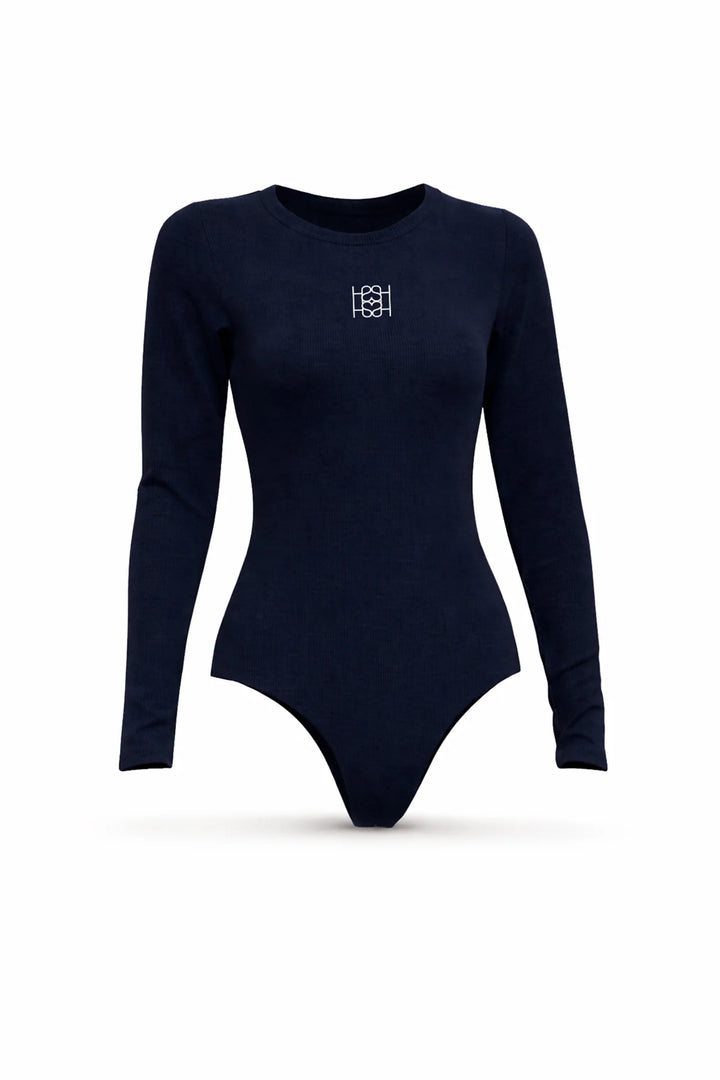 BODY AZUL CANELADO COM LOGÓTIPO SAHOCO