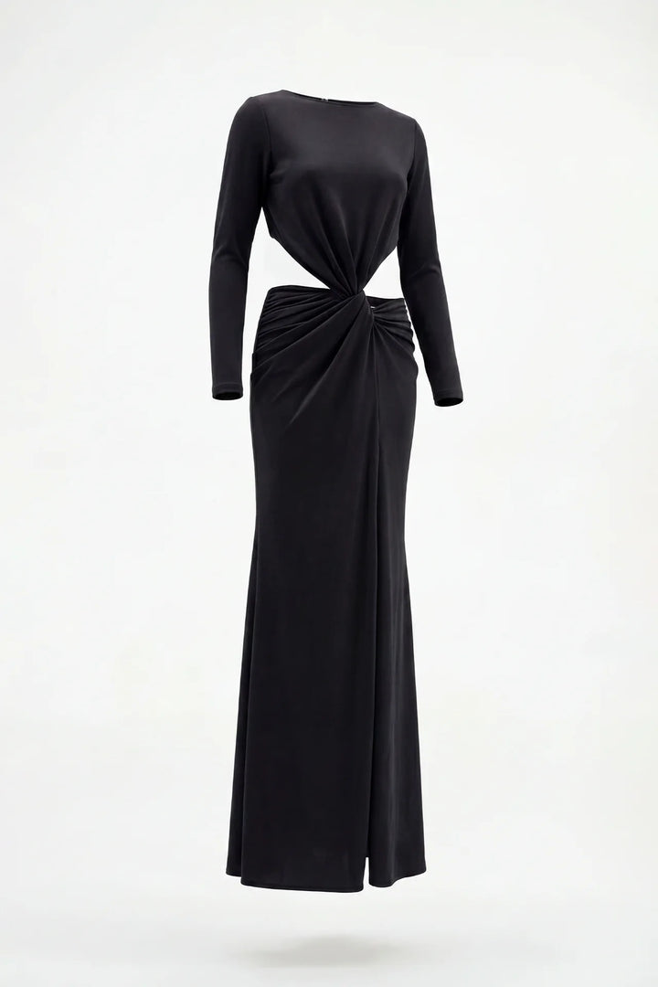 VESTIDO PRETO COM DRAPEADO COM NÓ FRONTAL SAHOCO