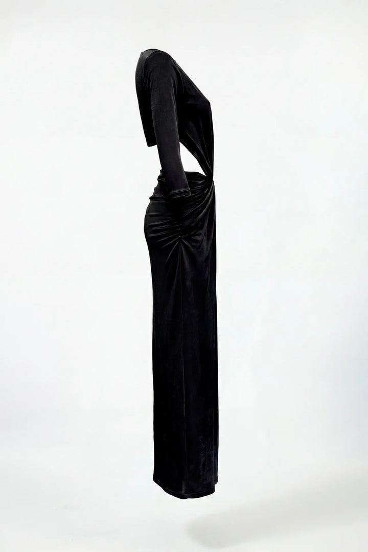 VESTIDO PRETO COM DRAPEADO COM NÓ FRONTAL SAHOCO