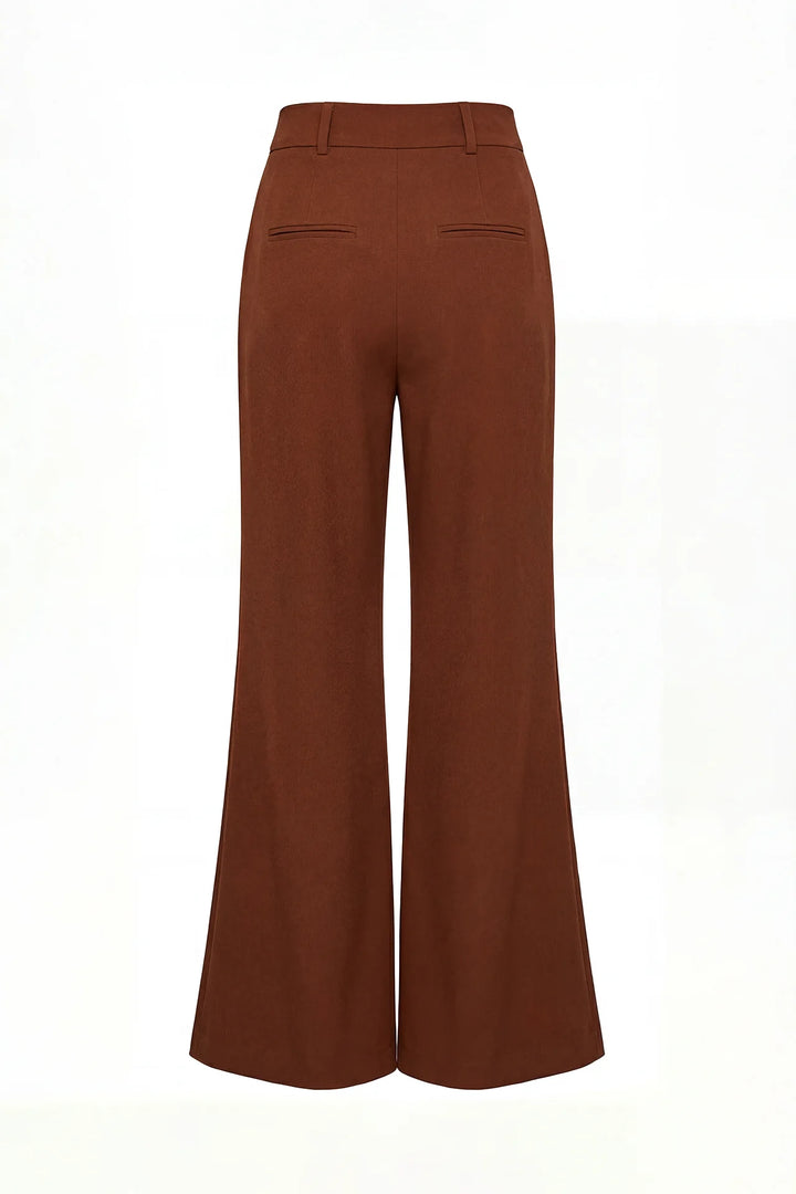 CALÇA CASTANHA WIDE LEG COM NERVURA FRONTAL SAHOCO