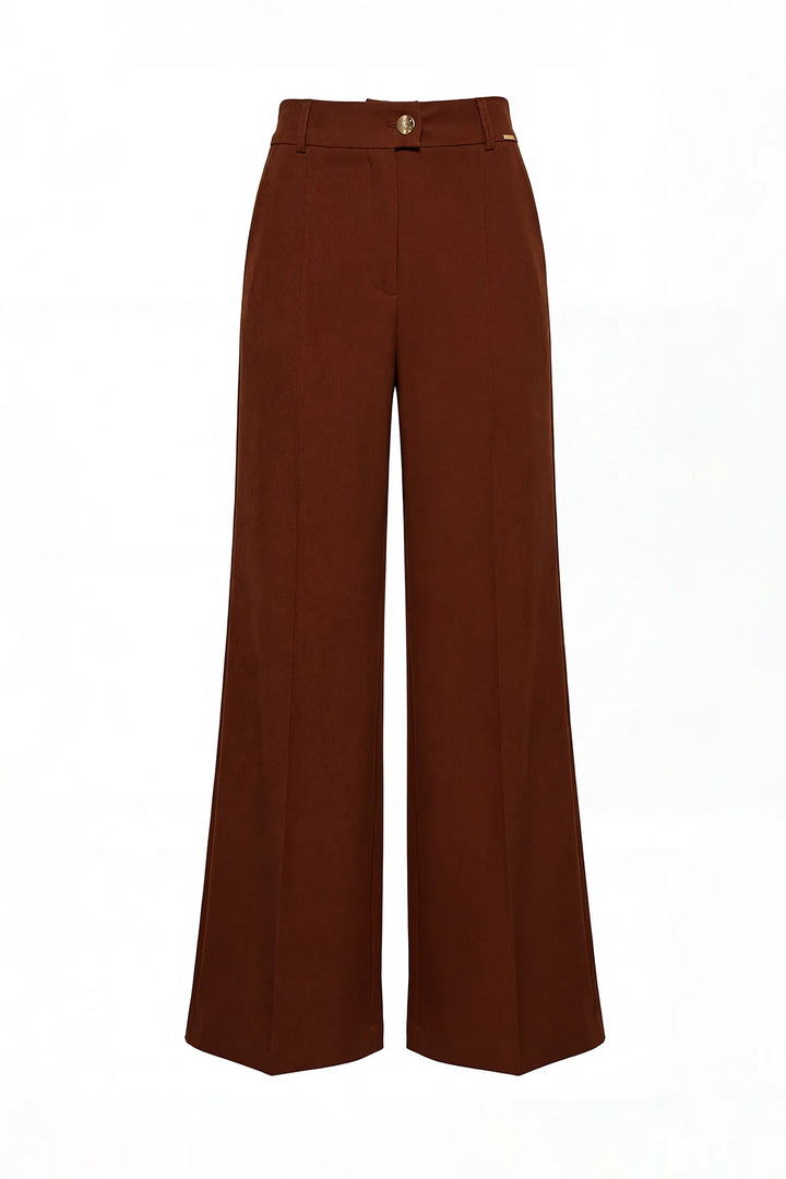 CALÇA CASTANHA WIDE LEG COM NERVURA FRONTAL SAHOCO