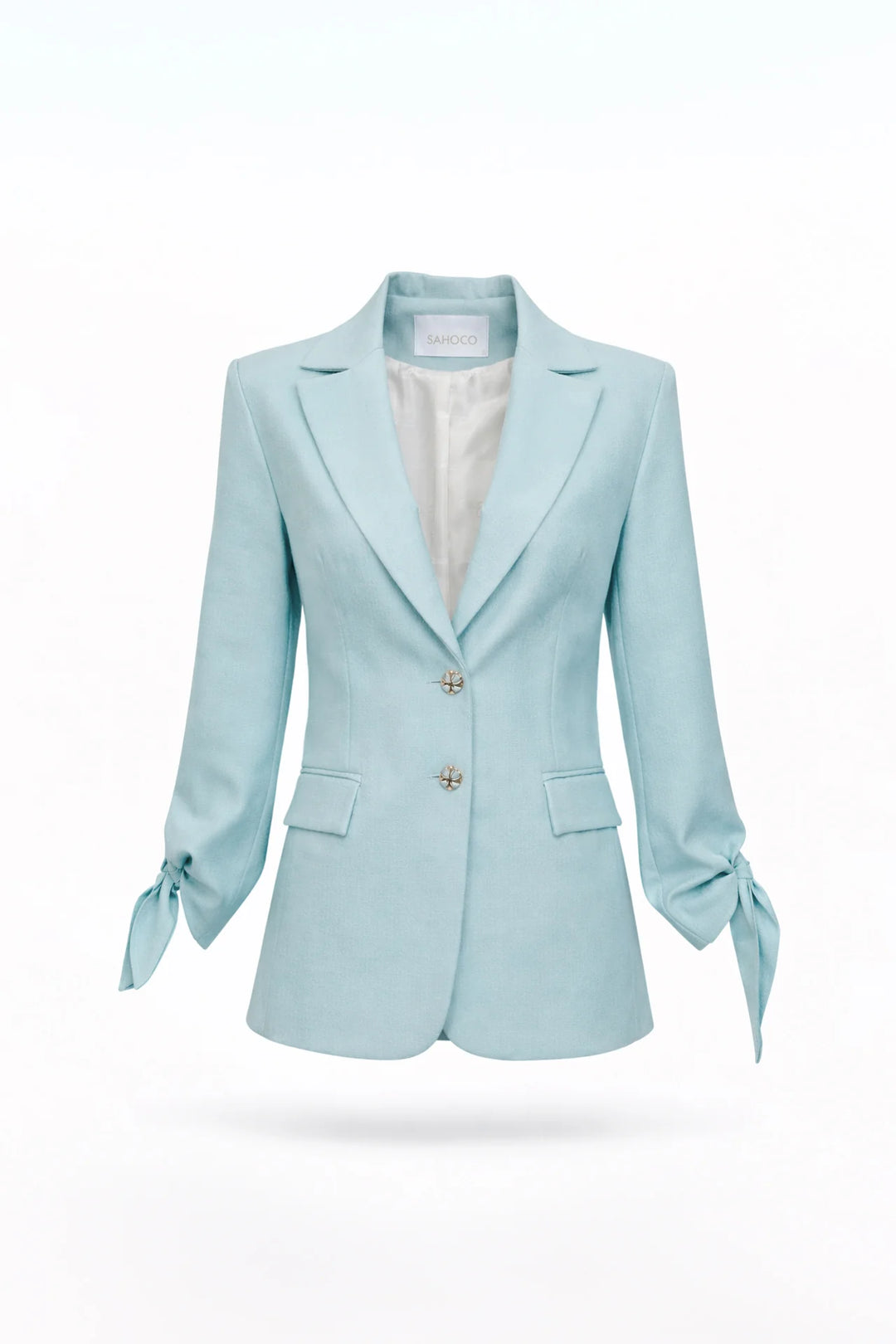 BLAZER AZUL ESTRUTURADO COM LAÇO NAS MANGAS SAHOCO