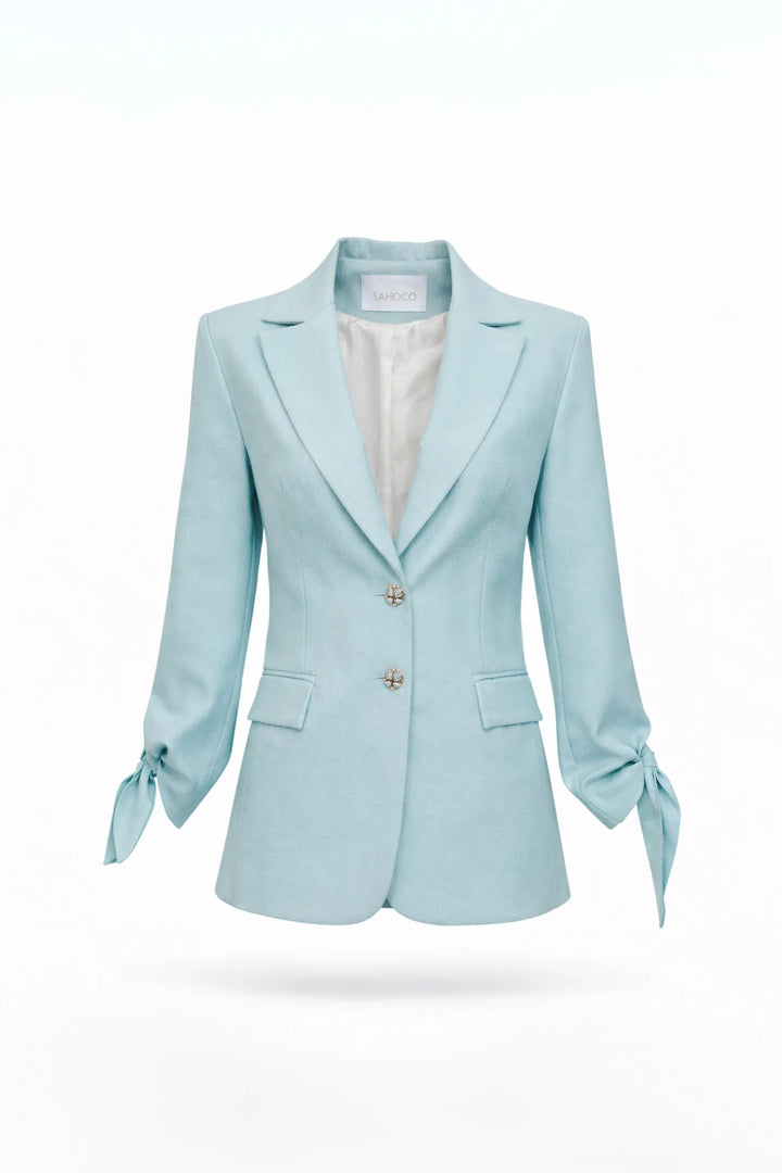 BLAZER AZUL ESTRUTURADO COM LAÇO NAS MANGAS SAHOCO