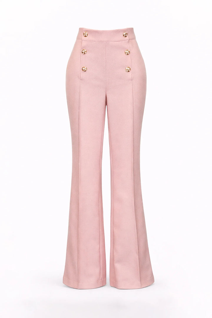 CALÇA ROSA ESTRUTURADA COM BOTÕES DOURADOS SAHOCO