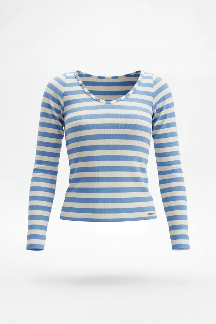 CAMISOLA DE MALHA CANELADA ÀS RISCAS AZUL SAHOCO