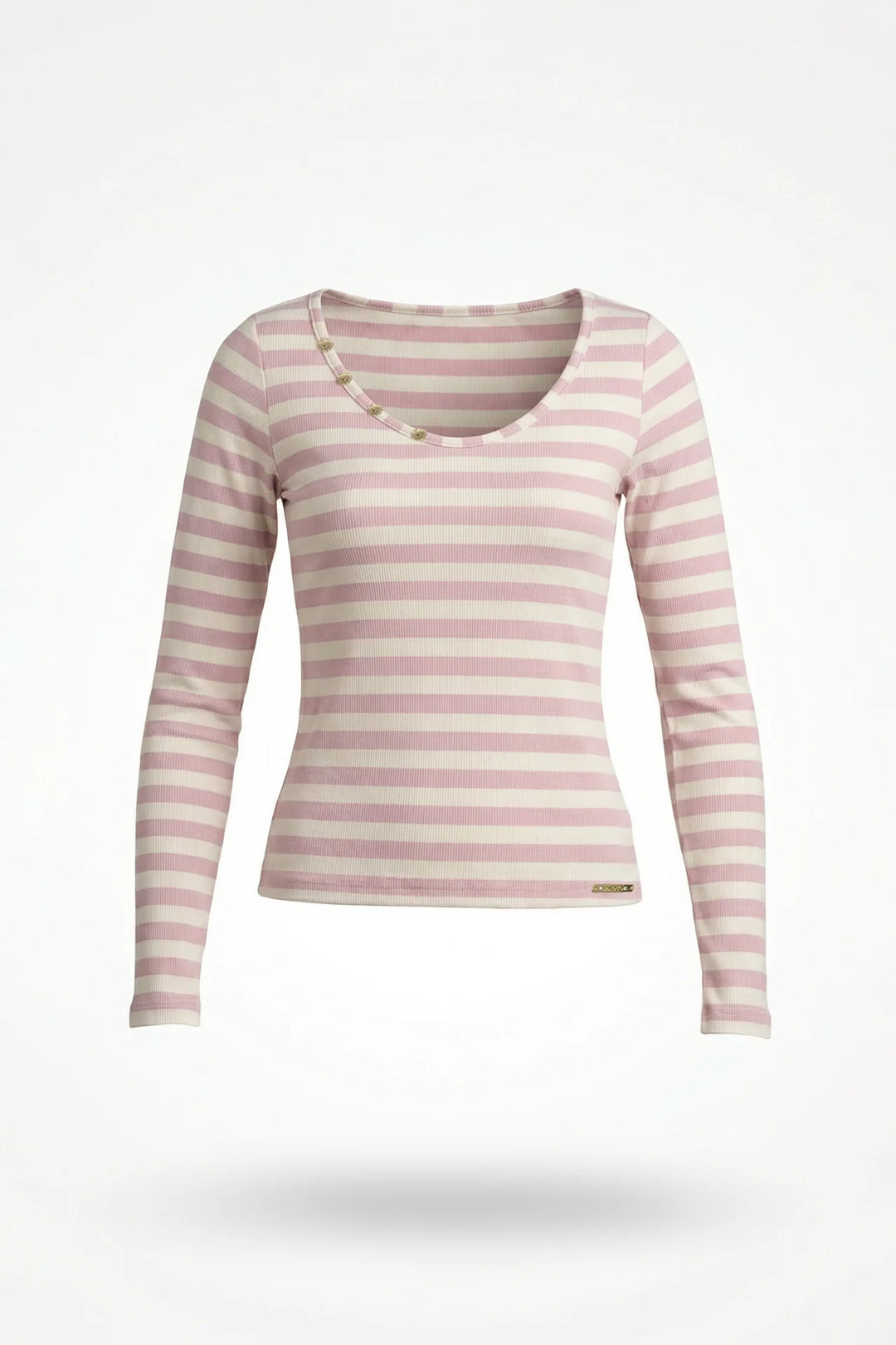CAMISOLA DE MALHA CANELADA ÀS RISCAS ROSA SAHOCO