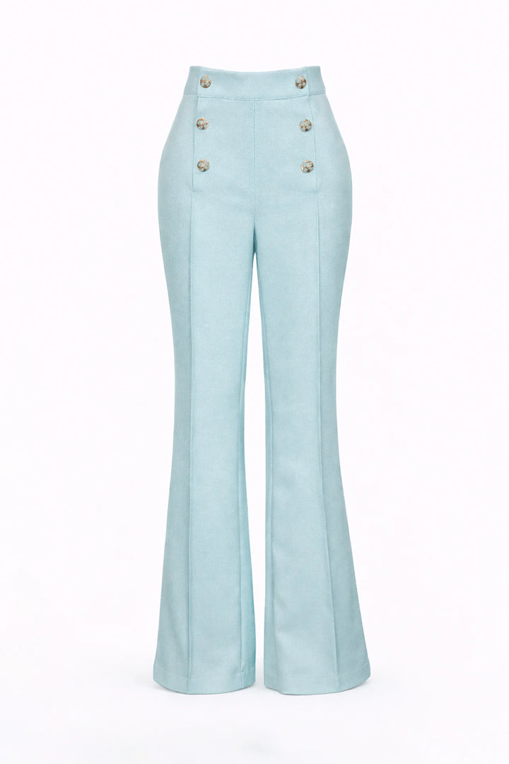 CALÇA AZUL ESTRUTURADA COM BOTÕES DOURADOS SAHOCO