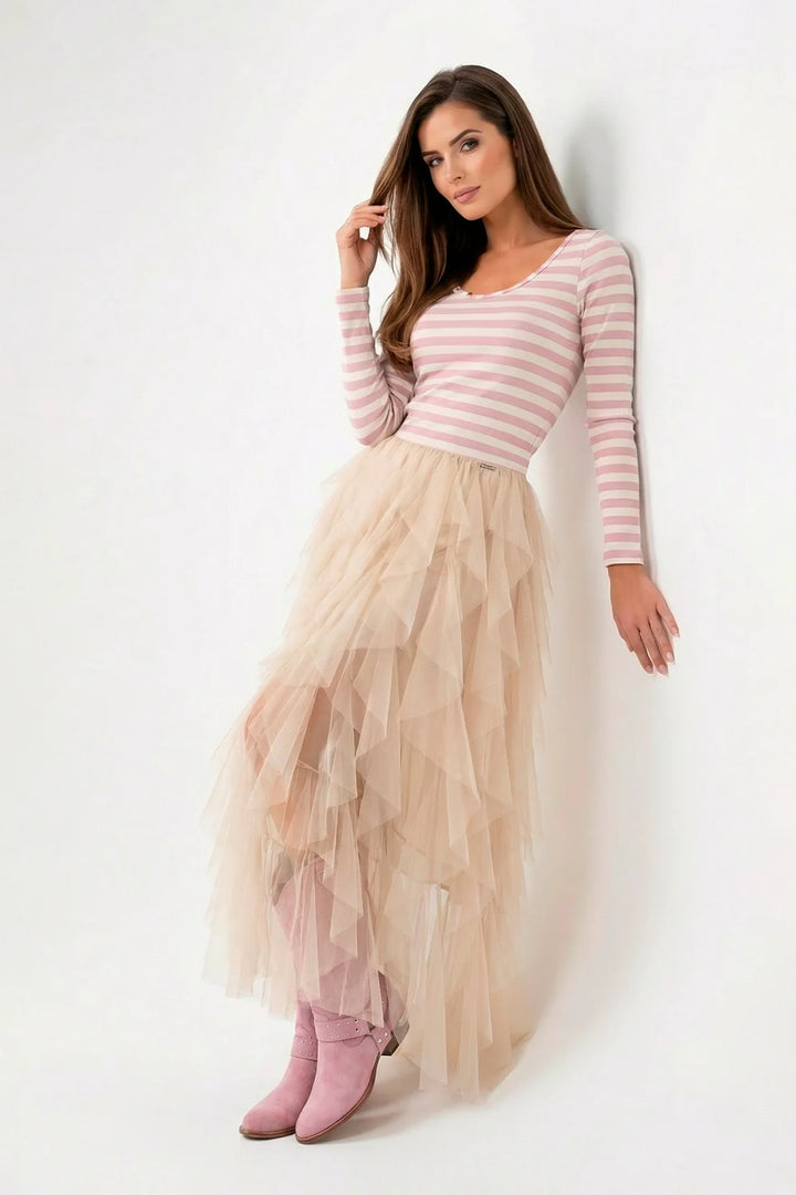 CAMISOLA DE MALHA CANELADA ÀS RISCAS ROSA SAHOCO