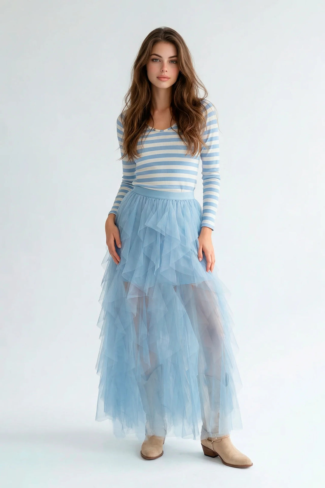 CAMISOLA DE MALHA CANELADA ÀS RISCAS AZUL SAHOCO