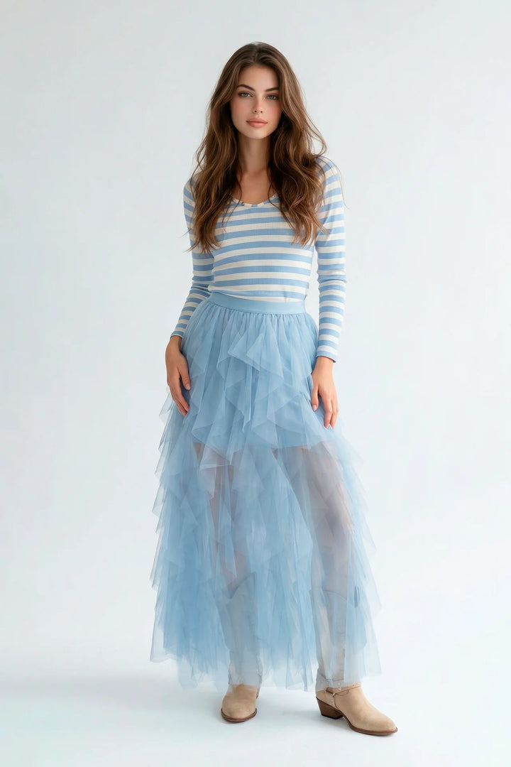 CAMISOLA DE MALHA CANELADA ÀS RISCAS AZUL SAHOCO