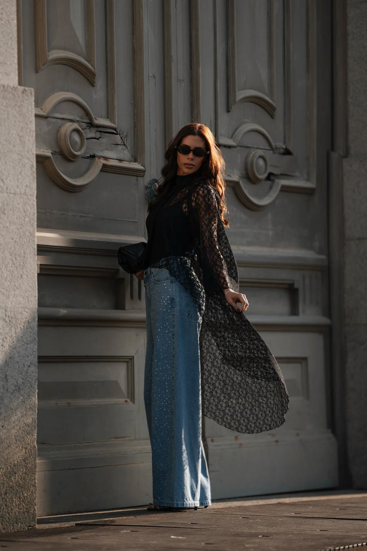 CALÇA DENIM COM BRILHANTES SAHOCO