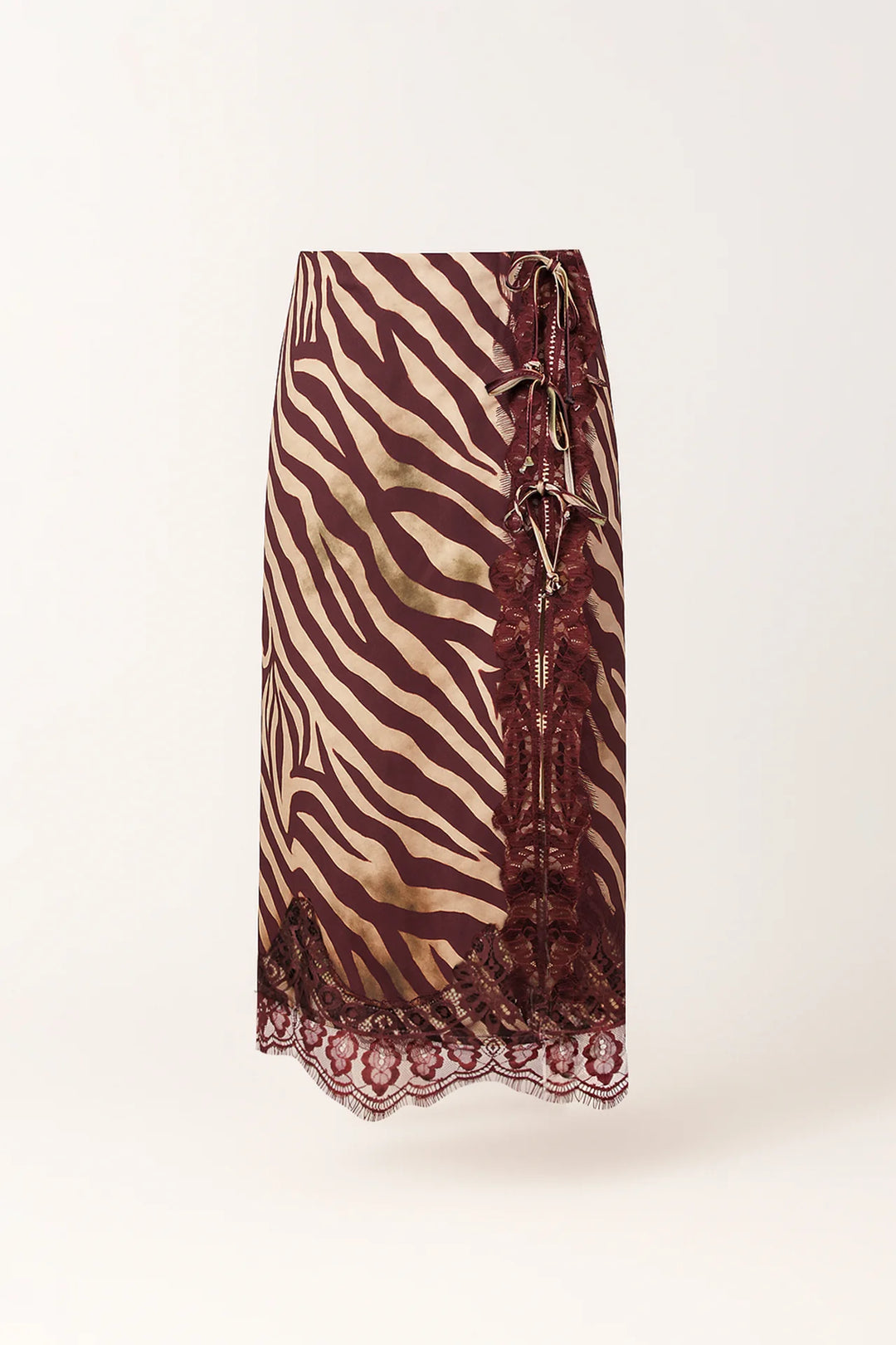 SAIA ESTAMPADA ZEBRA BORDÔ COM RENDA SAHOCO