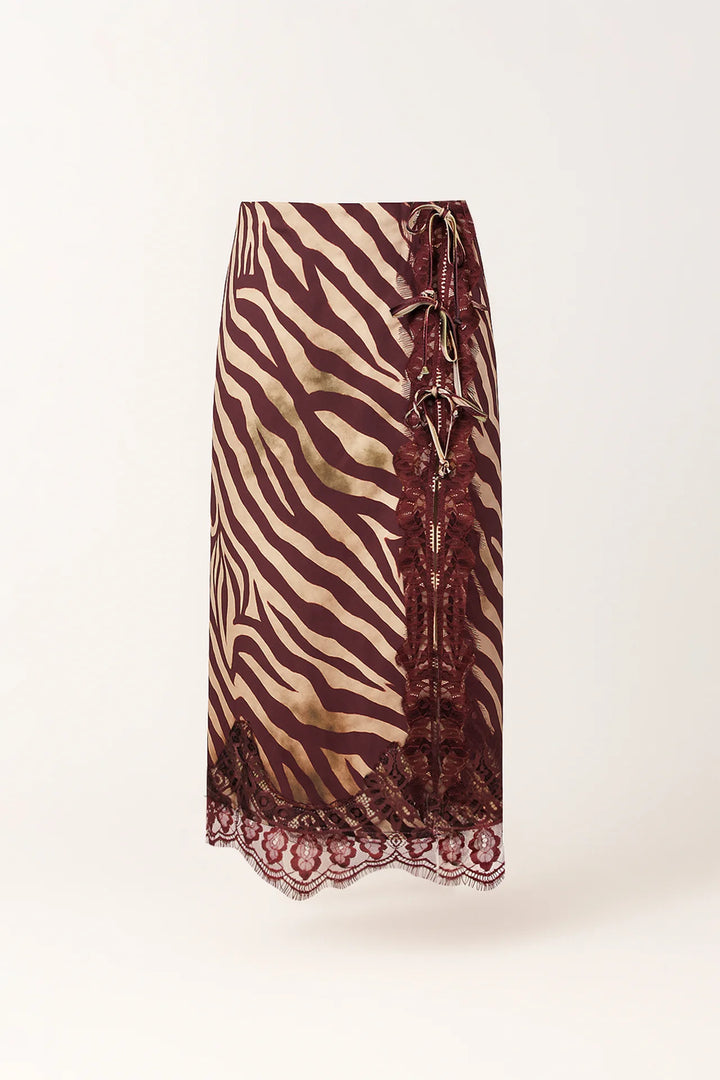 SAIA ESTAMPADA ZEBRA BORDÔ COM RENDA SAHOCO