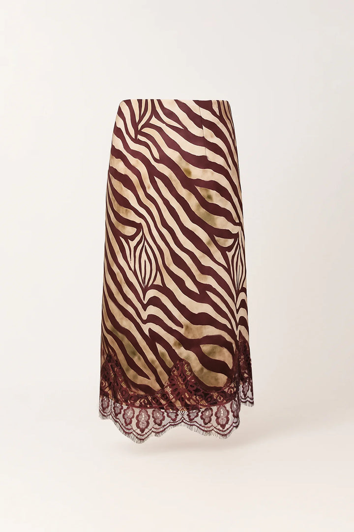 SAIA ESTAMPADA ZEBRA BORDÔ COM RENDA SAHOCO