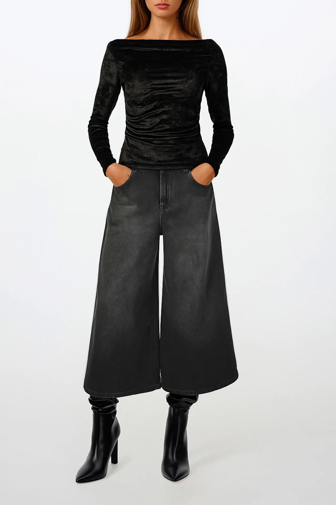 JEANS CULOTTE CINZA CINTURA SUBIDA SAHOCO