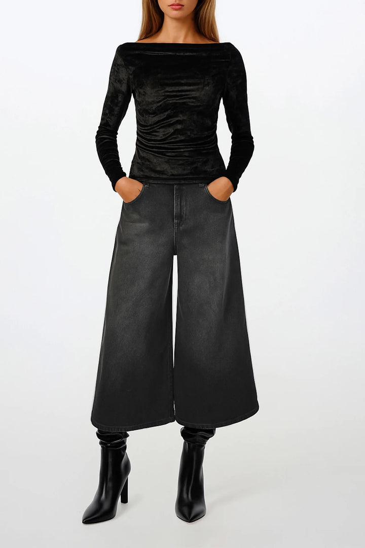 JEANS CULOTTE CINZA CINTURA SUBIDA SAHOCO