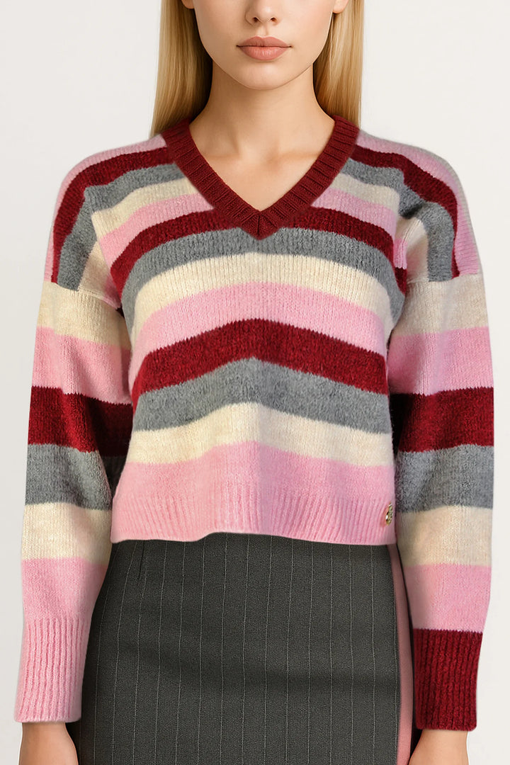 CAMISOLA CROPPED ÀS RISCAS CINZA E ROSA SAHOCO