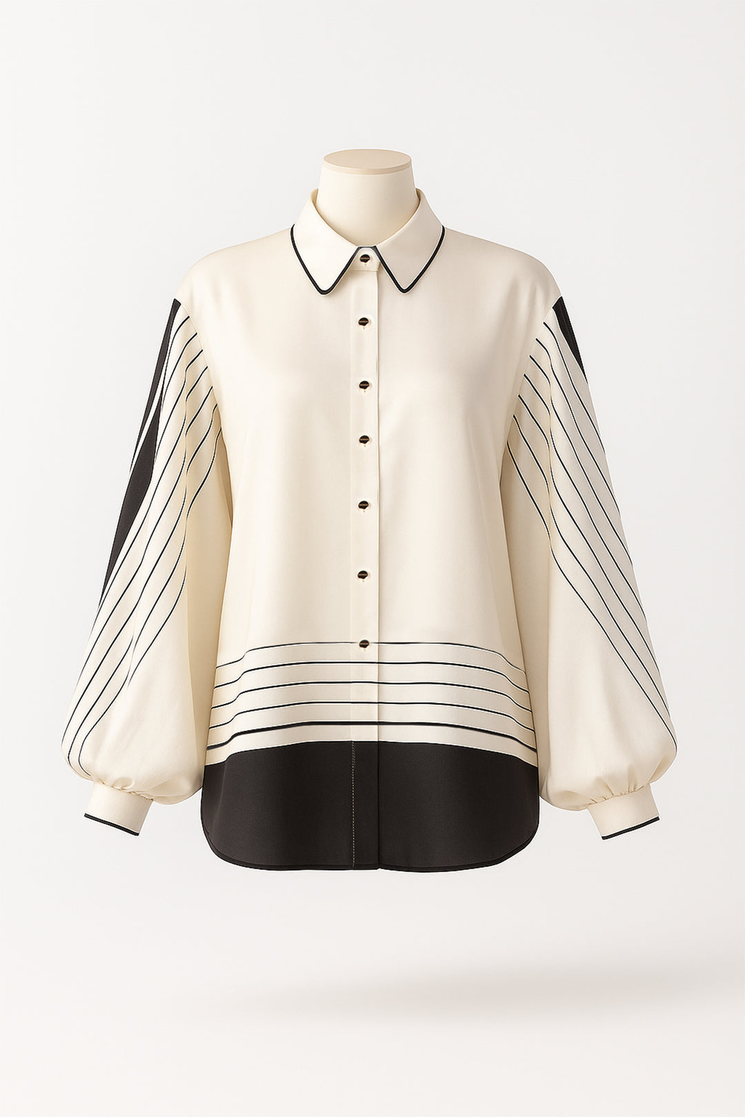 BLUSA CREME COM PADRÃO DE RISCAS SAHOCO