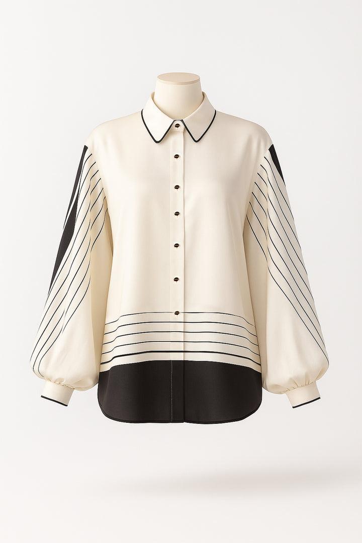 BLUSA CREME COM PADRÃO DE RISCAS SAHOCO