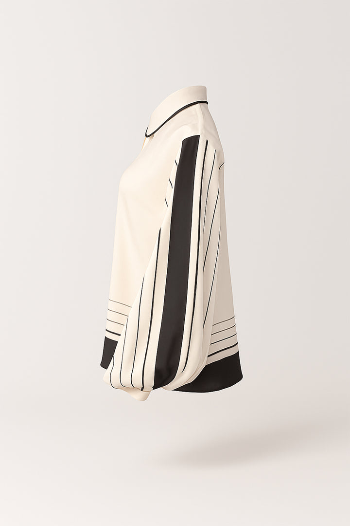 BLUSA CREME COM PADRÃO DE RISCAS SAHOCO