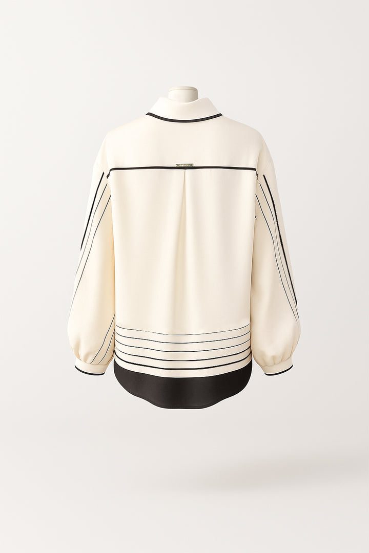 BLUSA CREME COM PADRÃO DE RISCAS SAHOCO