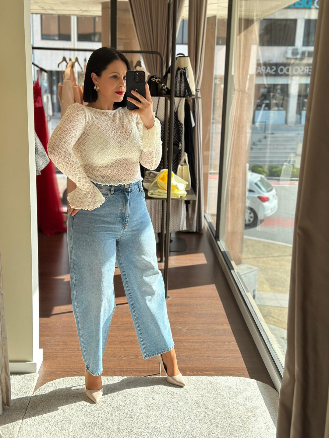 CAMISOLA TECIDO TRANSPARÊNCIA PONTO CHIC