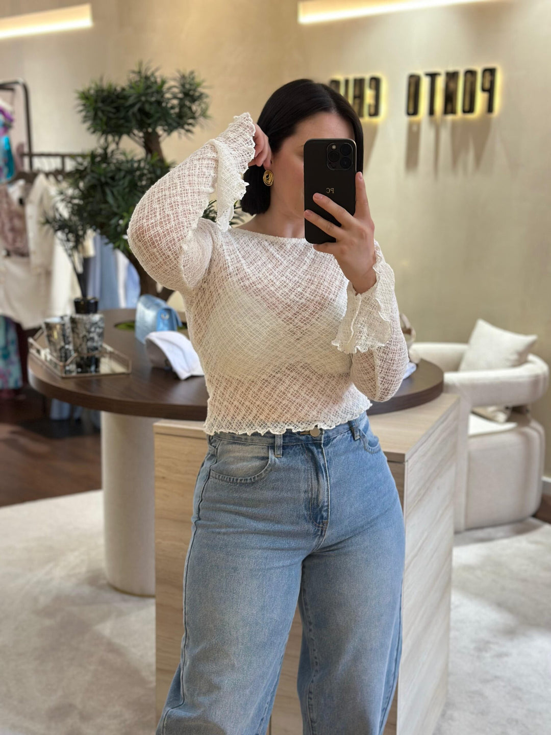 CAMISOLA TECIDO TRANSPARÊNCIA PONTO CHIC