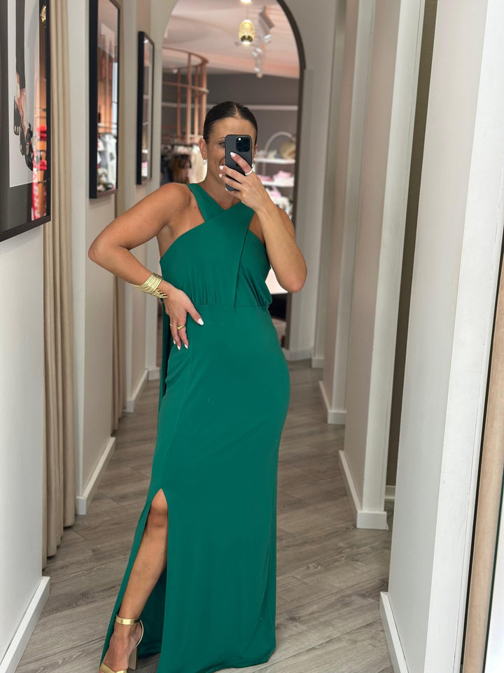 VESTIDO COMPRIDO VERDE CRUZADO PONTO CHIC