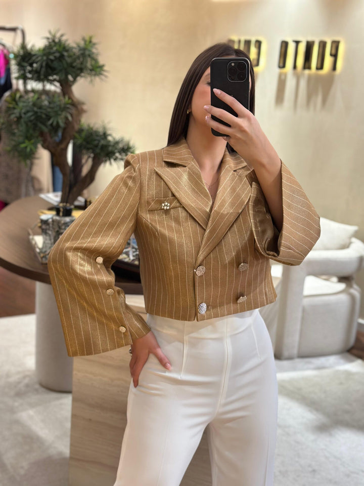 BLAZER CROPPED CAMEL ÁS RISCAS SAHOCO