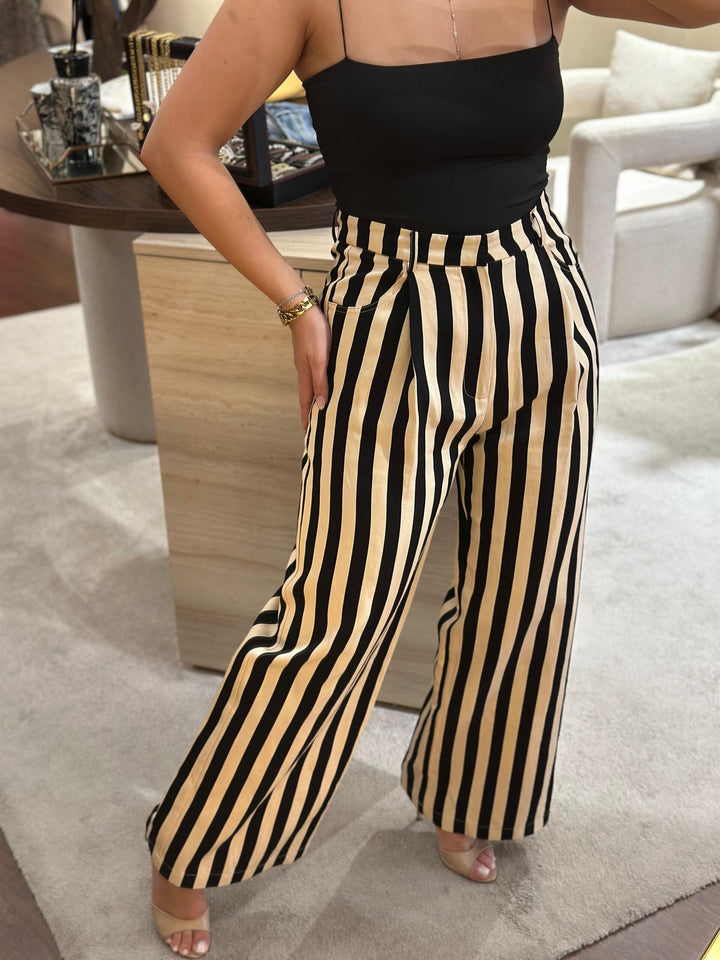 CALÇA COM PADRÃO ÁS RISCAS ELEH