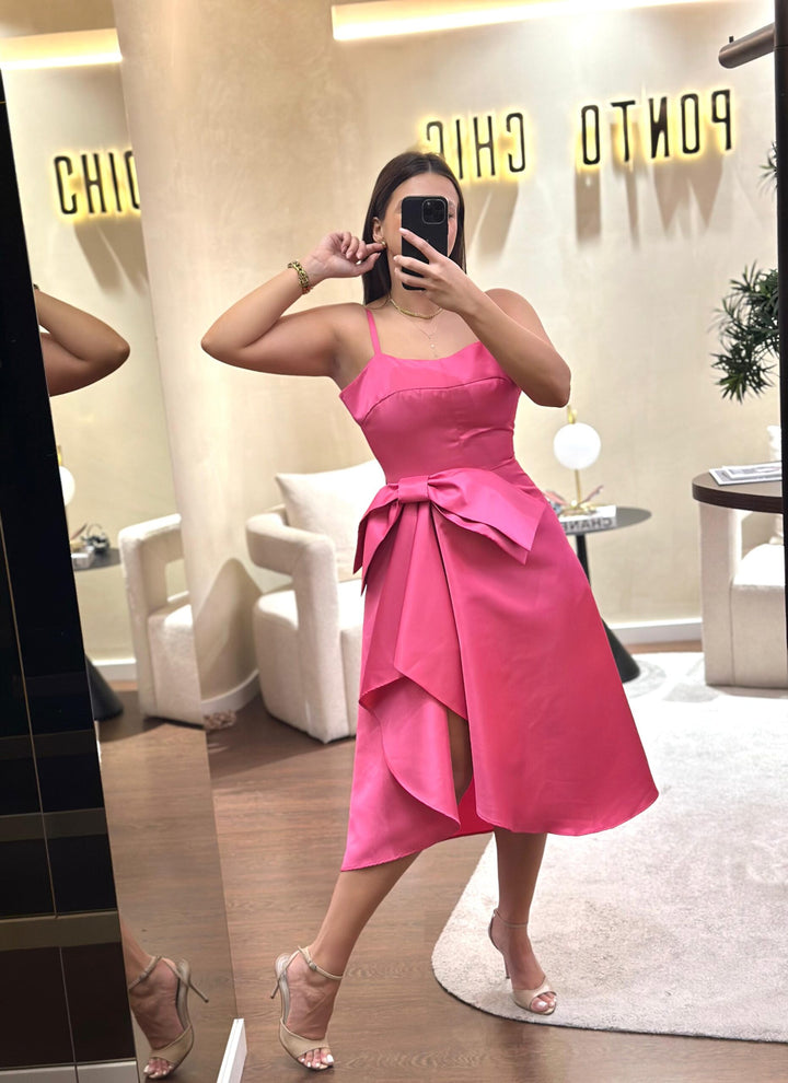 VESTIDO ROSA CURTO COM LAÇO MISS YOU