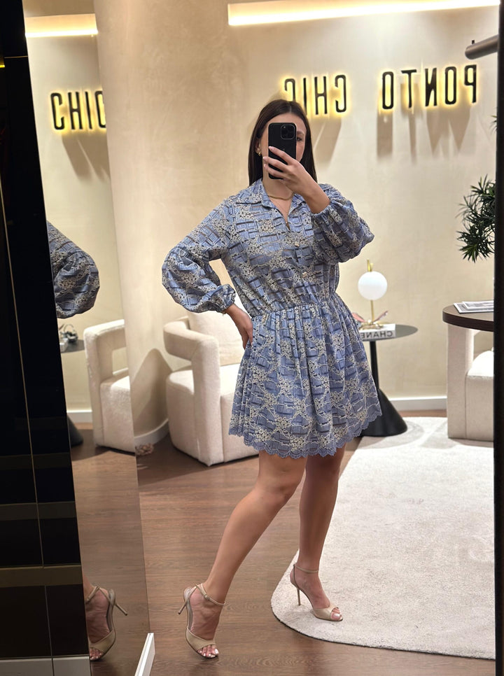 VESTIDO EM RENDA AZUL SAHOCO