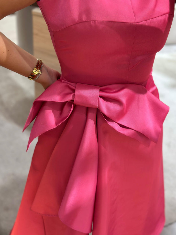 VESTIDO ROSA CURTO COM LAÇO MISS YOU